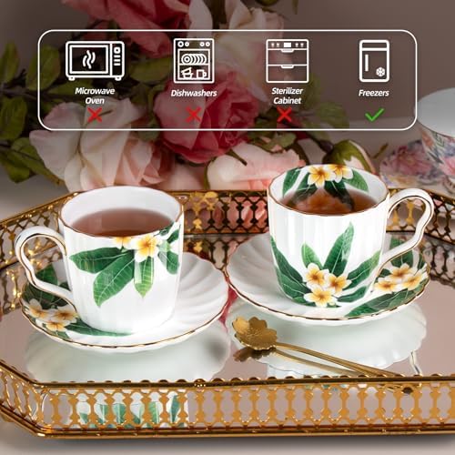 KAMMAK Tea Cups and Saucers Set of 2, Porcelain Coffee Cups, JBE012 - Image 3