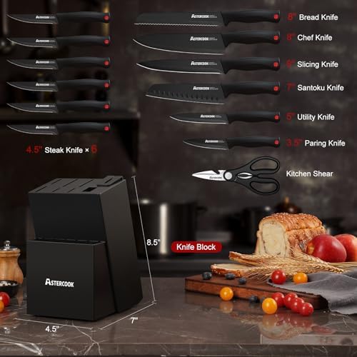 Astercook Knife Set for Kitchen with Block and Sharpener 15pcs German - Image 2