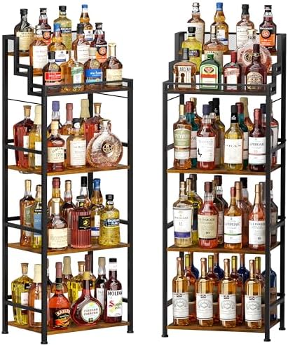 6-Tier Liquor Cabinet for Home Bar, Freestanding Stepped Wine Rack with Open Shelves for Whiskey & Coffee Syrup Storage, Corner Display Stand for Alcohol Bottle, Bar Cart Style for Living Room Kitchen by Unknown