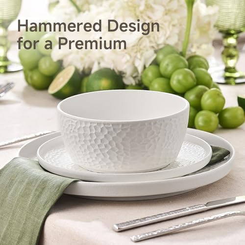KINGSTONE 12-Piece Hammered Ceramic Dinnerware Sets, White - Image 3