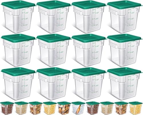 Yungyan 12 Pcs 4 Qt Commercial Food Storage Containers with Lids Restaurant Square Airtight Food Storage Containers Clear Cereal Containers for Kitchen Freezer Dishwasher Pantry(Green Lid) by Yungyan