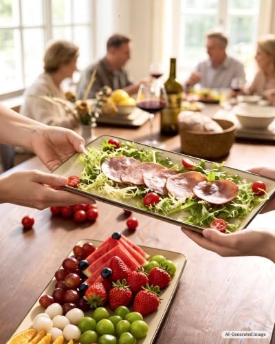 Famiware Serving Platters Set of 3 Sizes - Rectangular, Light Khaki - Image 3