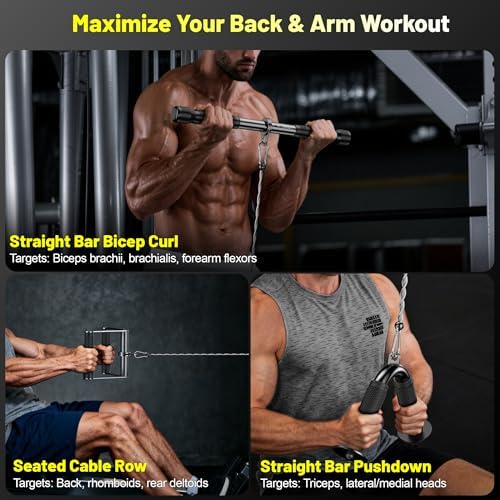 Cable Attachments for Gym, LAT Pulldown & Cable Machine Attachment Set: V-Shaped Bar, Rotating Straight Bar, V Rotation Handle, Nylon Tricep Rope, Ankle Straps & Handles, Home Gym - Image 2