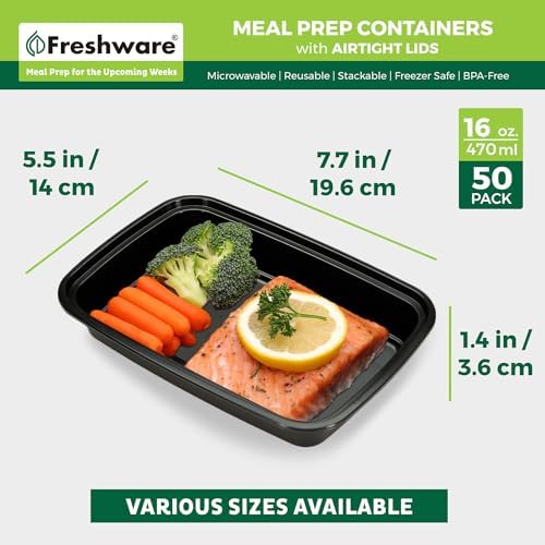 Freshware Meal Prep Containers [50 Pack] 1 Compartment Food Storage Containers with Lids, Bento Box, BPA Free, Stackable, Microwave/Dishwasher/Freezer Safe (16 oz) - Image 4