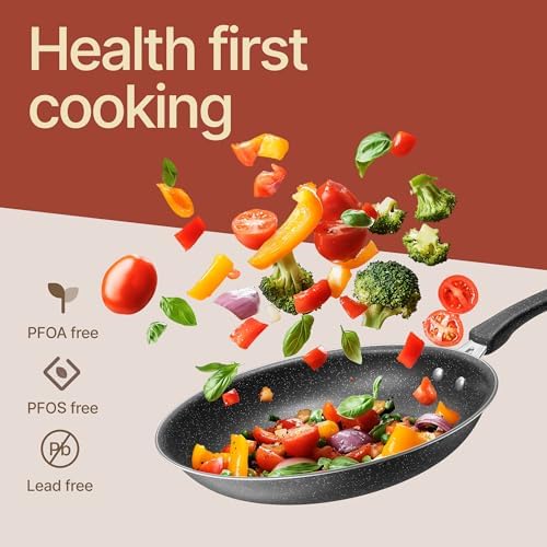 Pots and Pans Set, 23-Piece Non Stick Cookware & Bakeware Sets with Plaid Pattern, Stackable Design, Dishwasher Safe, Stain-resistant, Oven & All-Stove Safe, Tempered Glass Lid, Dark Gray - Image 4
