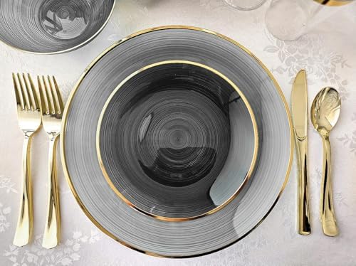 " OCCASIONS " 240 Pieces Pack,(120 Guests) Premium Wedding Party Disposable Plastic Plates Set -120 x 10'' Dinner + 120 x 7'' Salad/Dessert (Belize in Smoke Gray & Gold) - Image 7