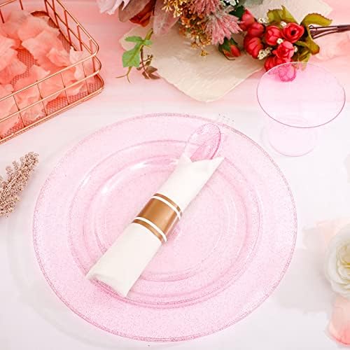 DaYammi 350PCS Rose Gold Glitter Plastic Dinnerware Set for 50 Guests - Image 3