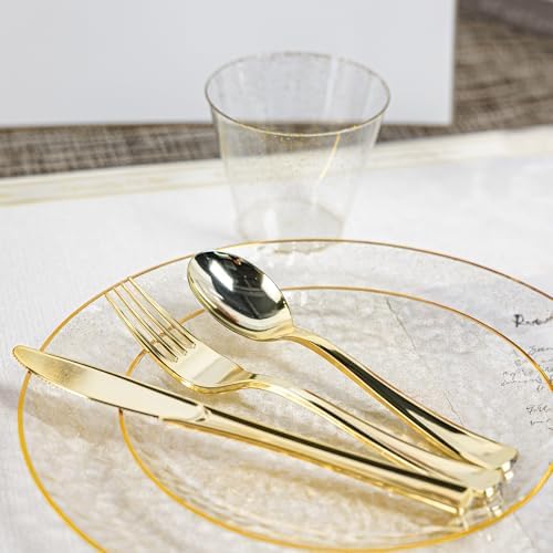 HOMIP 175PCS Clear Gold Glilter Plastic Dinnerware Set,Prerolled Silverware - Image 5