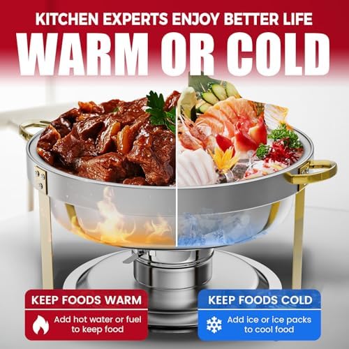 IMACONE Round Chafing Dish Buffet, 2 Pack, 5QT Gold Frame - Image 6