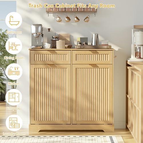 Double 13 Gallon Tilt Out Trash Can Cabinet,Garbage Cabinet with Drawer - Image 3