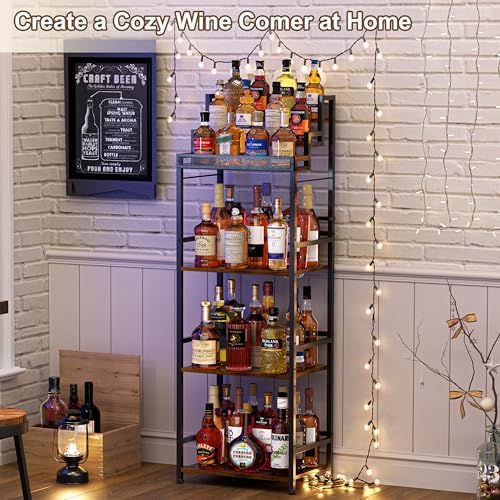 6-Tier Liquor Cabinet for Home Bar, Freestanding Stepped Wine Rack with Open Shelves for Whiskey & Coffee Syrup Storage, Corner Display Stand for Alcohol Bottle, Bar Cart Style for Living Room Kitchen - Image 4