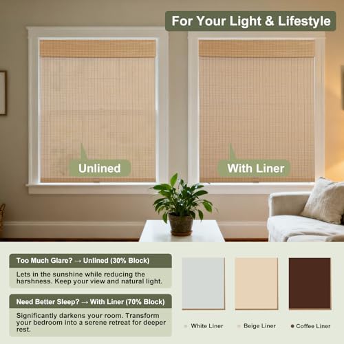 Cordless Bamboo Roman Shades for Windows, Blackout Light Filtering Woven Wood Blinds with 6" Valance, Custom Natural Roman Blinds for Indoor Windows, Doors, Kitchens, Bathroom, Sun Kissed Taffy - Image 5