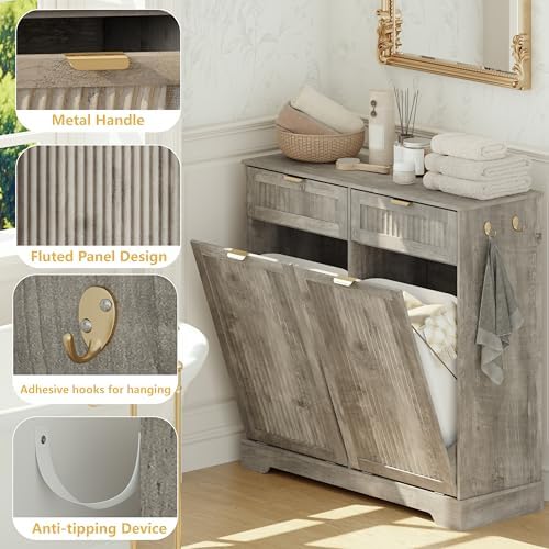 Double 13 Gallon Tilt Out Trash Can Cabinet,Garbage Cabinet with Drawer - Image 6
