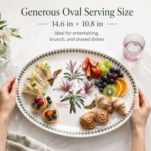 Portmeirion Botanic Garden 15" Oval Serving Platter, Lily Flowered Azalea Motif - Durable Porcelain Baking Dish with Chip-Resistant Glaze, Dishwasher & Microwave Safe - Stylish Bakeware & Serveware - Image 3