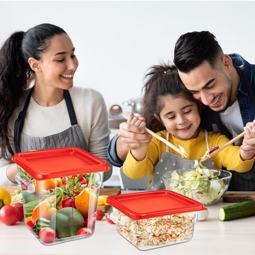 Suclain 8 Pcs Food Storage Container with Lids Set 2qt and 4qt Square Clear Commercial Containers with Scales Handles for Home Restaurant Kitchen Food Storage, Marinating Meat, Proof Dough (Red) - Image 7