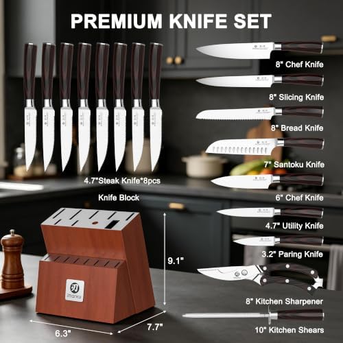imarku 18-Piece Gyutou High-Carbon Stainless Steel Knife Set with Block - Image 3