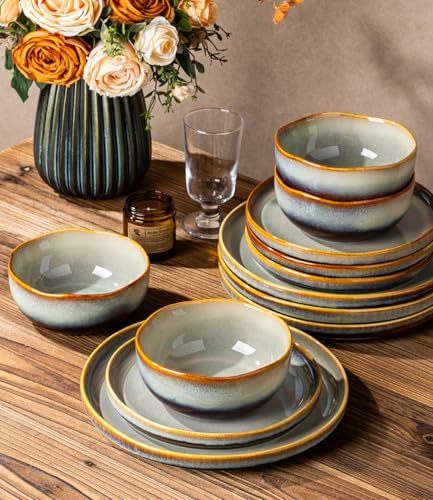 TheTerra Ceramic Dinnerware Set for 4, 12-Piece Plates and Bowls Set - Image 5