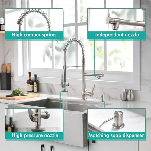 GIMILI Brushed Nickel Commercial Kitchen Sink Faucet with Soap Dispenser - Image 4