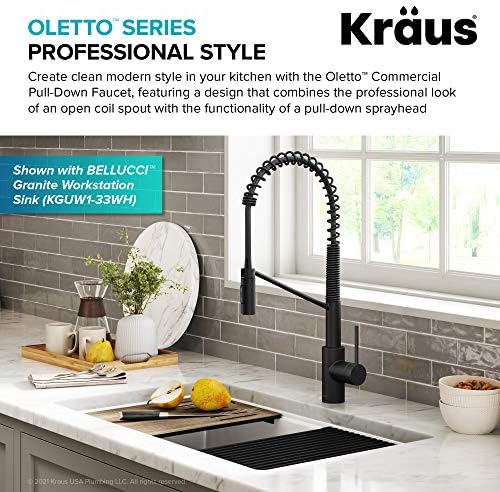 KRAUS Oletto Commercial Style Single Handle Pull Down Kitchen Faucet with QuickDock Top Mount Installation Assembly in Matte Black, KPF-2631MB - Image 4