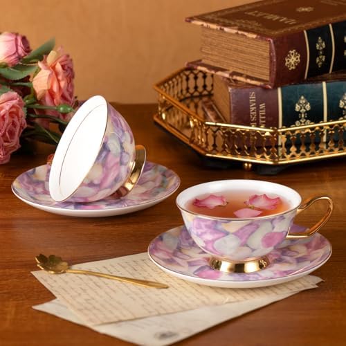 KAMMAK Tea Cups and Saucers Set of 2, Porcelain Coffee Cups, JBE024 - Image 7