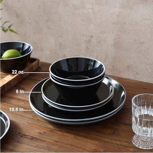 Famiware Saturn Dinnerware Sets, Ceramic Plates and Bowls for 4 with Trim - Image 2