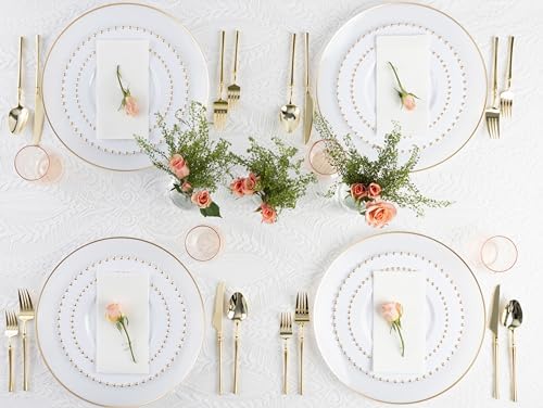 PLASTICPRO 64 Piece Combo Plastic Dinner Plates Disposable Plastic Fancy Heavy Duty Party Dishes 7 inch and 10 inch, White and Gold Beaded - Image 3