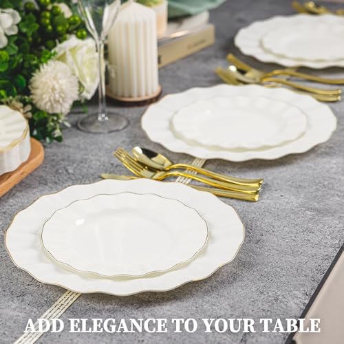125PCS Ivory Plastic Plates Set, Wavy Plates for Wedding - Image 5