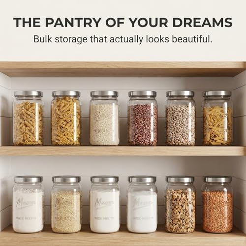 1 Gallon Glass Jars with Lids - Extra Large Mason Jars Wide Mouth with Airtight Metal Screw On Lids - Square Glass Storage Containers with Measurements for Flour, Sugar, Cookies & Pickling, 2 Pack - Image 4