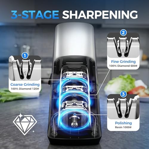 Electric Knife Sharpener for Kitchen Knives, 3-Stage, Fast, Repair, Polish - Image 3