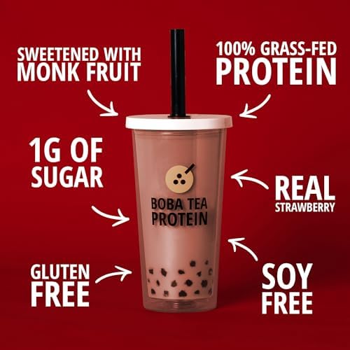 Strawberry Milk Tea | 25g Grass-Fed Whey Protein Isolate Powder | Gluten-Free & Soy-Free Bubble Tea Protein Drink | Real Ingredients & Lactose-Free Protein Drink | 25 Servings - Image 4