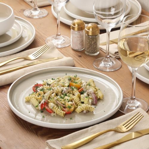 Gibson Elite Pacifico Beach 12-Piece Stoneware Dinnerware Set, Reactive Glaze Plates & Bowls, Taupe, Artisan Stone-Textured Exterior - Image 7