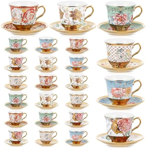 Teenyyou Set of 24 Tea Cups and Saucers, Stylish Style, 5.4 oz by Teenyyou