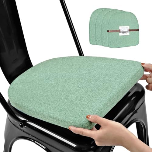 BUYUE Friendly Woven Fabric 14x14 Magnetic Cushions for Metal Chair Set of 4, Enhanced Anti-Slip Seat Pads for Dining Kitchen Café Stackable Chairs (U-Shape, Light Green, 4 Counts) by BUYUE