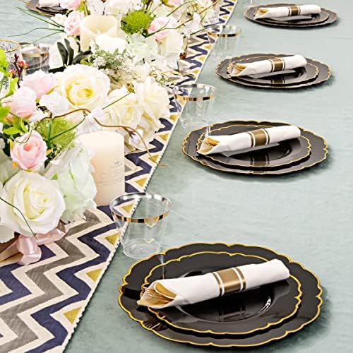 Morejoy 175PCS Black and Gold Plastic Plates, Black Plastic Dinnerware Set - Image 5