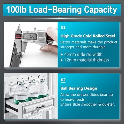 SHUHANG 10 Pair Soft Close Drawer Slides Rail 12 Inch Ball Bearing Full Extension 100 LB Capacity Heavy Duty Kitchen File Cabinet Dresser Trash Can Side Mount Glide Guide Track Black - Image 2