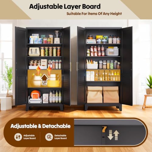 74.8" H Tall Storage Cabinet, Kitchen Pantry Cabinet with Doors, Black Freestanding Kitchen Cabinet for Kitchen, Dining Room & Pantry Organization, Adjustable Shelves, 74.8" Hx31.5 Wx15.7 D - Image 4