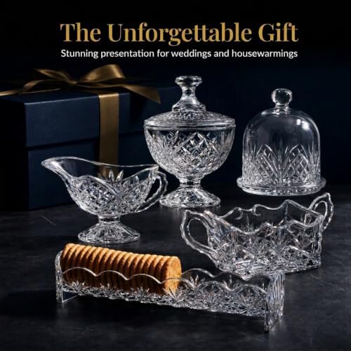 Godinger Serving Hostess Set - Butter Dish, Sugar and Creamer, Packet Holder, Cracker Tray - 5 Piece Set, Dublin Collection - Image 7