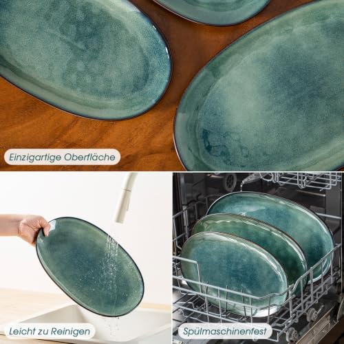 vancasso Ceramic Serving Platters Set of 3, Oval 16/14.7/13.5 Inch Stoneware Serving Dishes for Entertaining, Microwave Safe Serving Trays for Food, Turkey, Cheese, Party, Reactive Glaze Green - Image 5