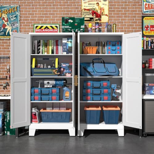 White Metal Storage Cabinet, 61" Kitchen Pantry Cabinets for Office - Image 6