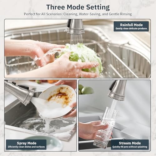 BWE Solid Brass Brushed Nickel Pull Down Kitchen Faucet for Farmhouse RV - Image 5