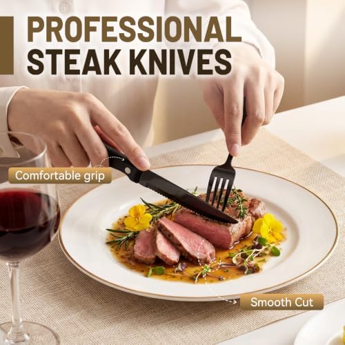 24 PCS NO-FADING Black Silverware Set with Steak Knives, Flatware for 4 - Image 5