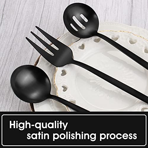 VANVRO Matte Black Serving Silverware Set, 5-Piece Round Shared Utensils Set of Stainless Steel, Hostess Flatware Serving Set, Satin Finish, Dishwasher Safe - Image 4