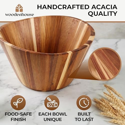 Extra Large Wooden Salad Bowl, Acacia 12" Multi-Purpose Serving Fruit Bowl - Image 6
