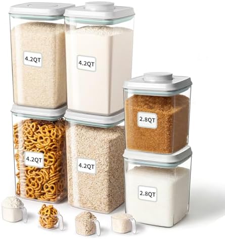 Ankou Food Storage Container Sets, 2.8 Qt *2+ 4.2 Qt *4 Airtight Canisters with Lids and 130ml Scoop, BPA-Free Plastic Pantry Containers for Flour, Sugar, Rice by ANKOU