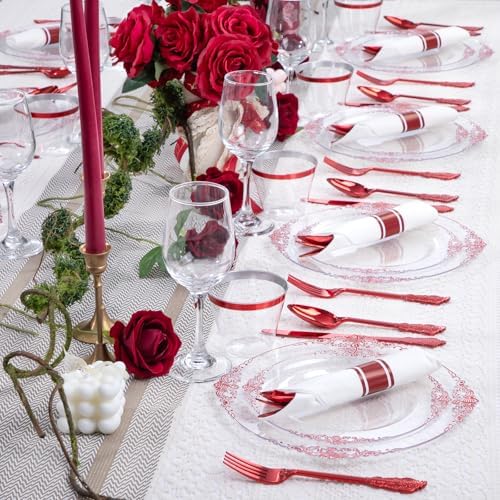 Hioasis 175 Pcs Clear Red Plates for Party - Image 4