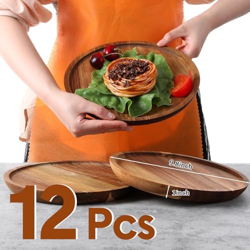 Rtteri 12 Pcs Acacia Wood Dinner Plates, Wooden Serving Dishes, 0.98 Inches - Image 2