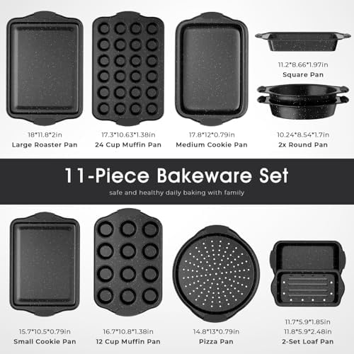 11-Piece Nonstick Baking Pans Set, Stackable Bakeware Sets, Black - Image 2