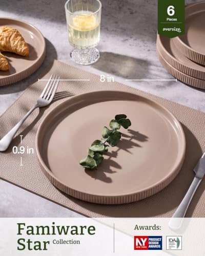 famiware Star 10/8 inches Salad Plates Set for 6, Cinnamon Brown - Image 3