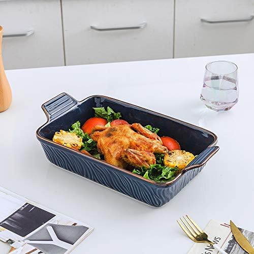 KOOV Bakeware Set, Ceramic Baking Dish, Rectangular Lasagna Pans for Cooking, Cake Dinner, Kitchen, 9 x 13 Inches, Texture Series 3-Piece (3 Piece, Aegean) - Image 5