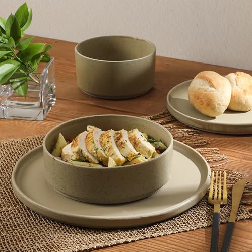 Gibson Elite Tatum Premium Porcelain Matte Reactive Glaze 16-Piece (Service for 4) Plates and Bolws Stackable Dishes Ceramic Dinnerware - Green - Image 6